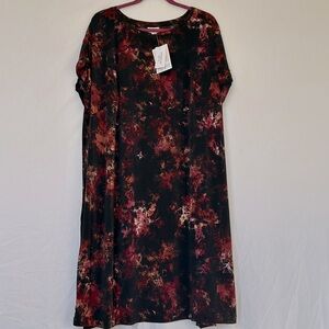 LulaRoe Chelsea Midi Dress Size 2XL black pink  and red short sleeve stretchy